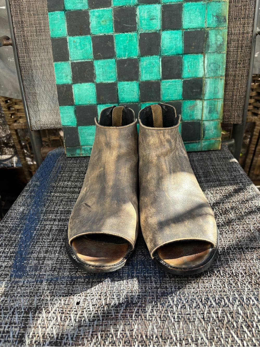 Free People Vintage Open-Toe Ankle Charcoal Booties, size 9